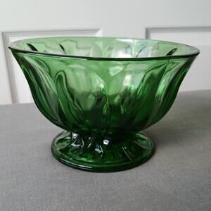 Anchor Hocking Emerald Green Glass Footed Bowl 4"x6" vintage MCM